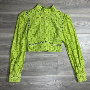 ASOS Fashion Union Green Lace Open Back Crop Top with Embroidered Details‎
